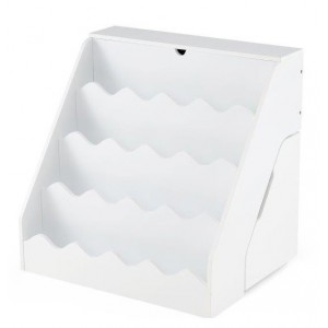 Vaikiška knygų lentyna su išlankstomu stalčiumi ir ratukais (Balta)